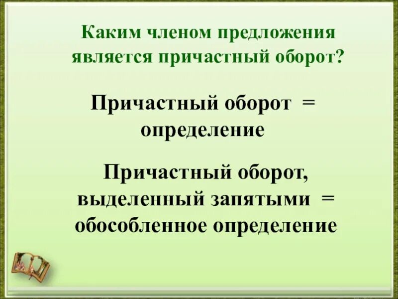 Выпишите из предложения определение выраженное причастным оборотом. Каким членом предложения является причастный оборот. Причастный оборот презентация.