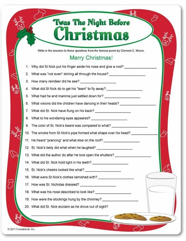 TWAS the Night before Christmas. Questions about Christmas. Игра does before Christmas. Funny questions about Christmas.