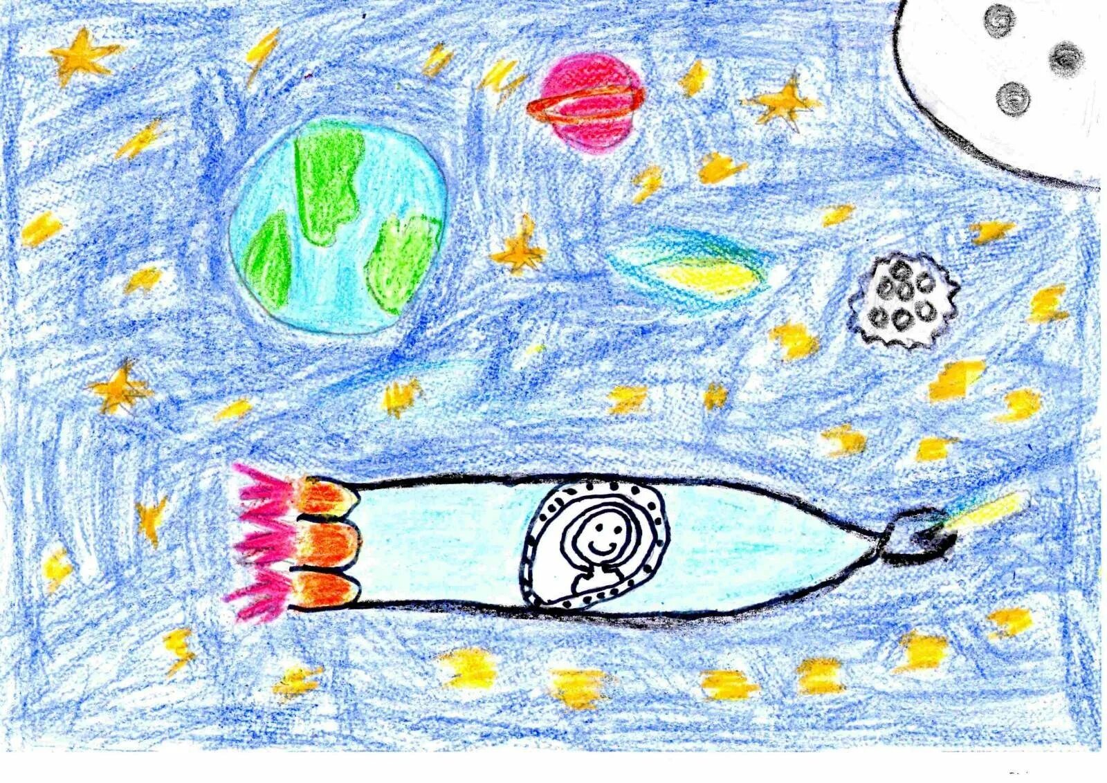 День космонавтики рисунок в школу 2 класс. Рисунок ко Дню космонавтики. Рисунки на тему космос для детей. Рисование для детей космос. Детский рисунок на тему космос.