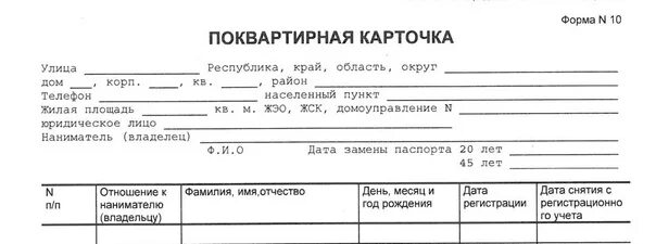 Ф10 поквартирная карточка. Выписка из поквартирной карточки форма 10. Карточка прописки поквартирная. Поквартирная карта образец.