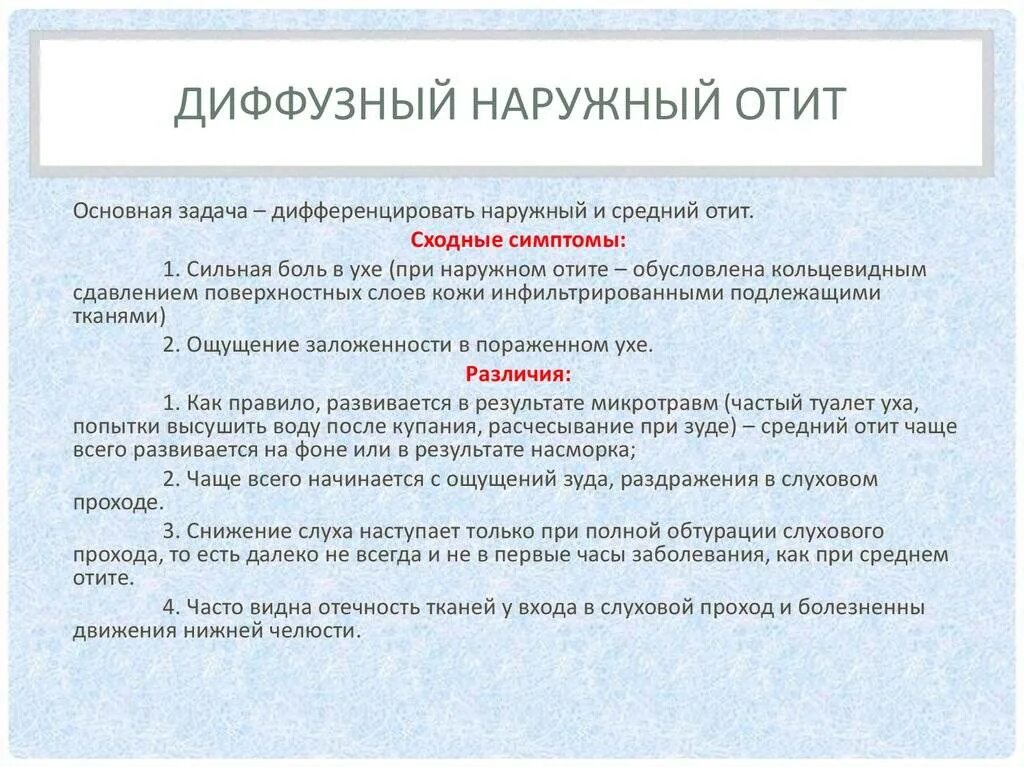 Острый диффузный наружный отит. Наружно диффузныц отит. Острый наружный разлитой отит. Симптомы острого наружного отита.