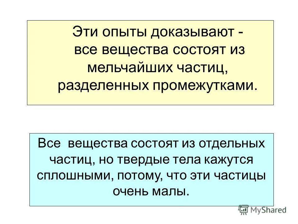 Состоящий из отдельных частиц. Какие опыты доказывают что вещества состоят из мельчайших частиц. Вещество состоит из мельчайших частиц. Все вещества состоят из частиц доказательства. Опыты подтверждающие что вещества состоят из мельчайших частиц.