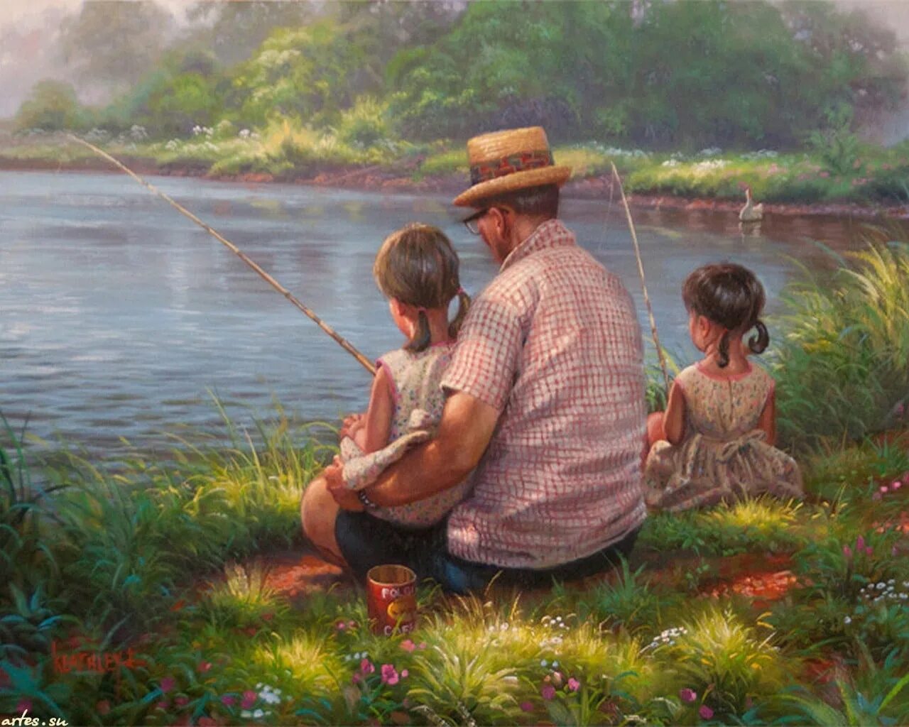 Художник Mark Keathley деревенская жизнь. Грег Олсен художник. Сын ловит рыбу