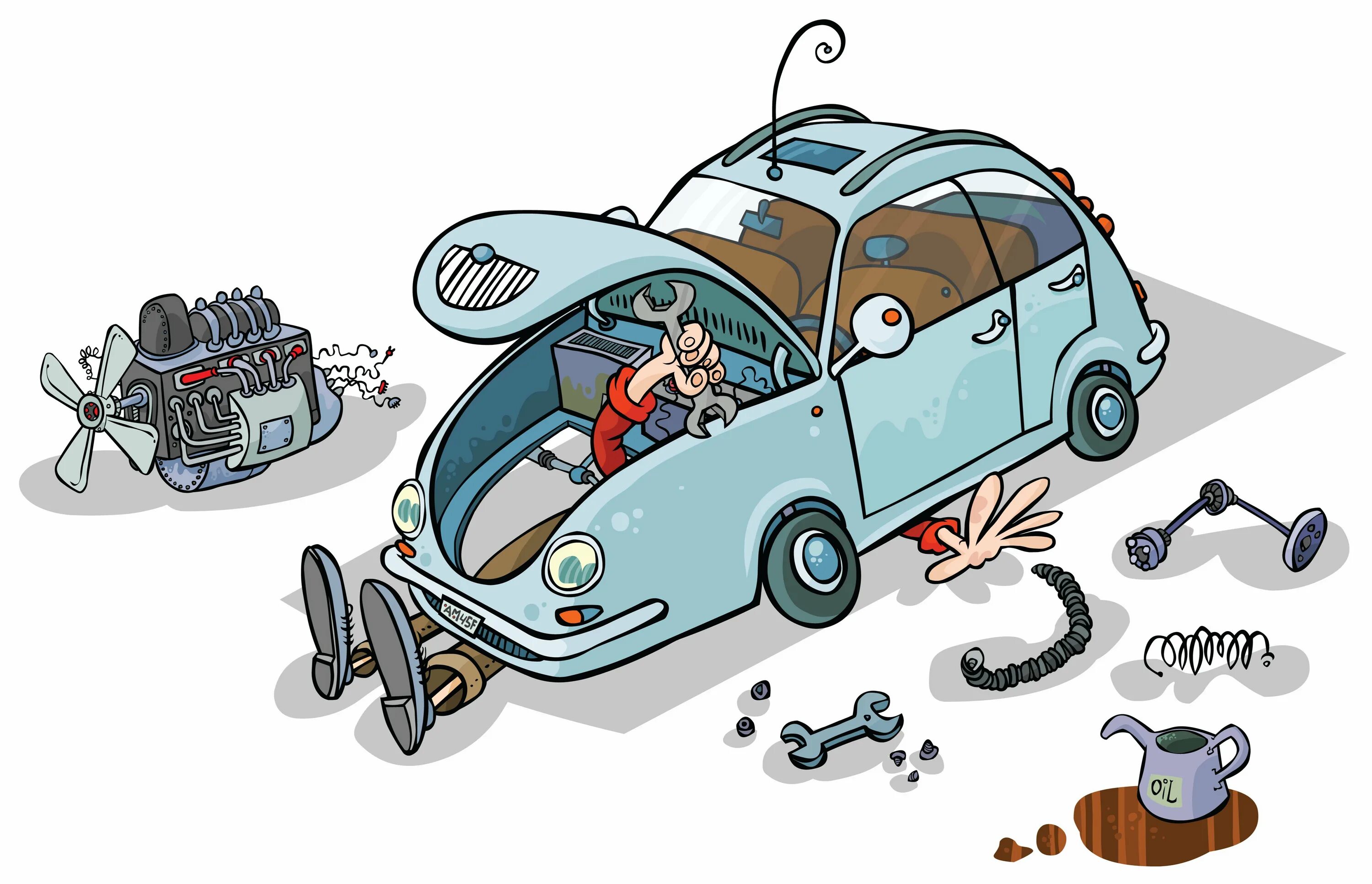 Машинки собирать разбирать. Автомобиль иллюстрация. Автомобиль карикатура. Ремонт машины карикатура. Смешные рисунки автомобилей.