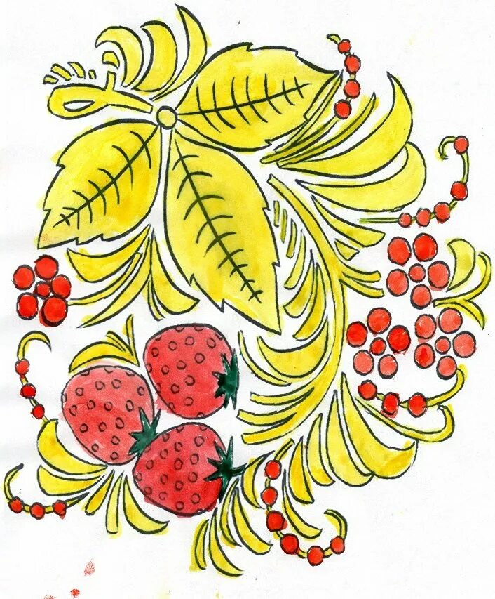 Рисунок хохлома. Элементы хохломской росписи Рябинка. Элементы хохломской росписи листочки. Рисование Золотая Хохлома. Хохломские ягоды.
