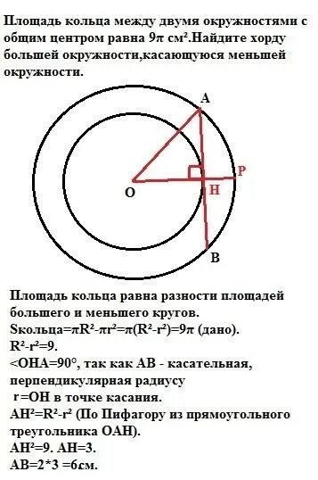 Как найти площадь двух кругов. Площадь кольца между 2 окружностями. две окружности с общим центром. даны две окружности. хорда между двумя окружностями.