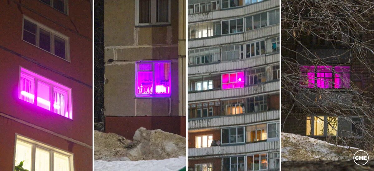Почему некоторые окна фиолетовые. Розовые лампы в окнах. свет в окнах домов. фиолетовый свет в окнах домов. розовые окна в домах.