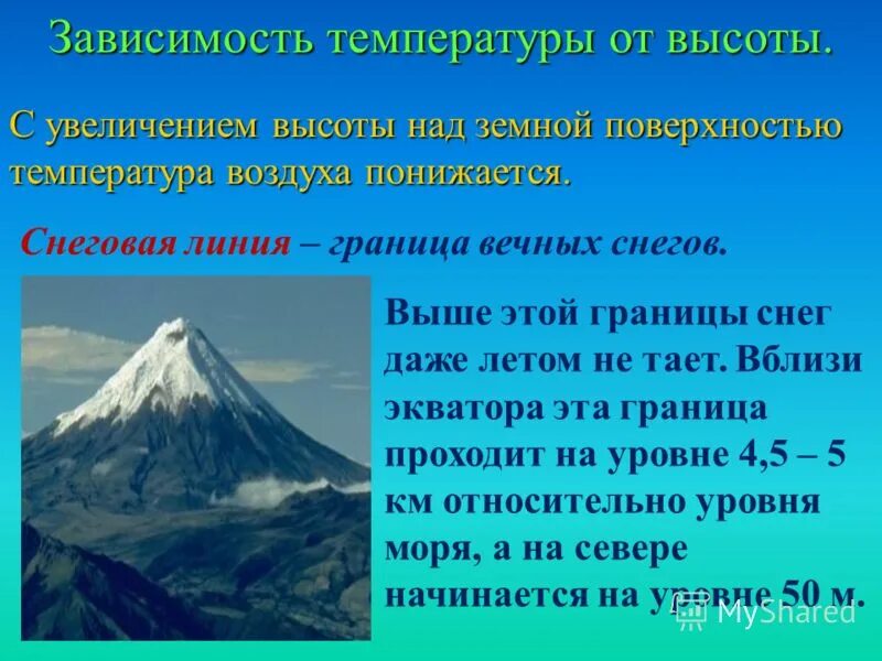 С увеличением высоты над землей давление воздуха. Температура воздуха с увеличением высоты. Презентация снеговая линия. Повышение температуры воздуха с увеличением высоты. С высотой температура воздуха понижается.