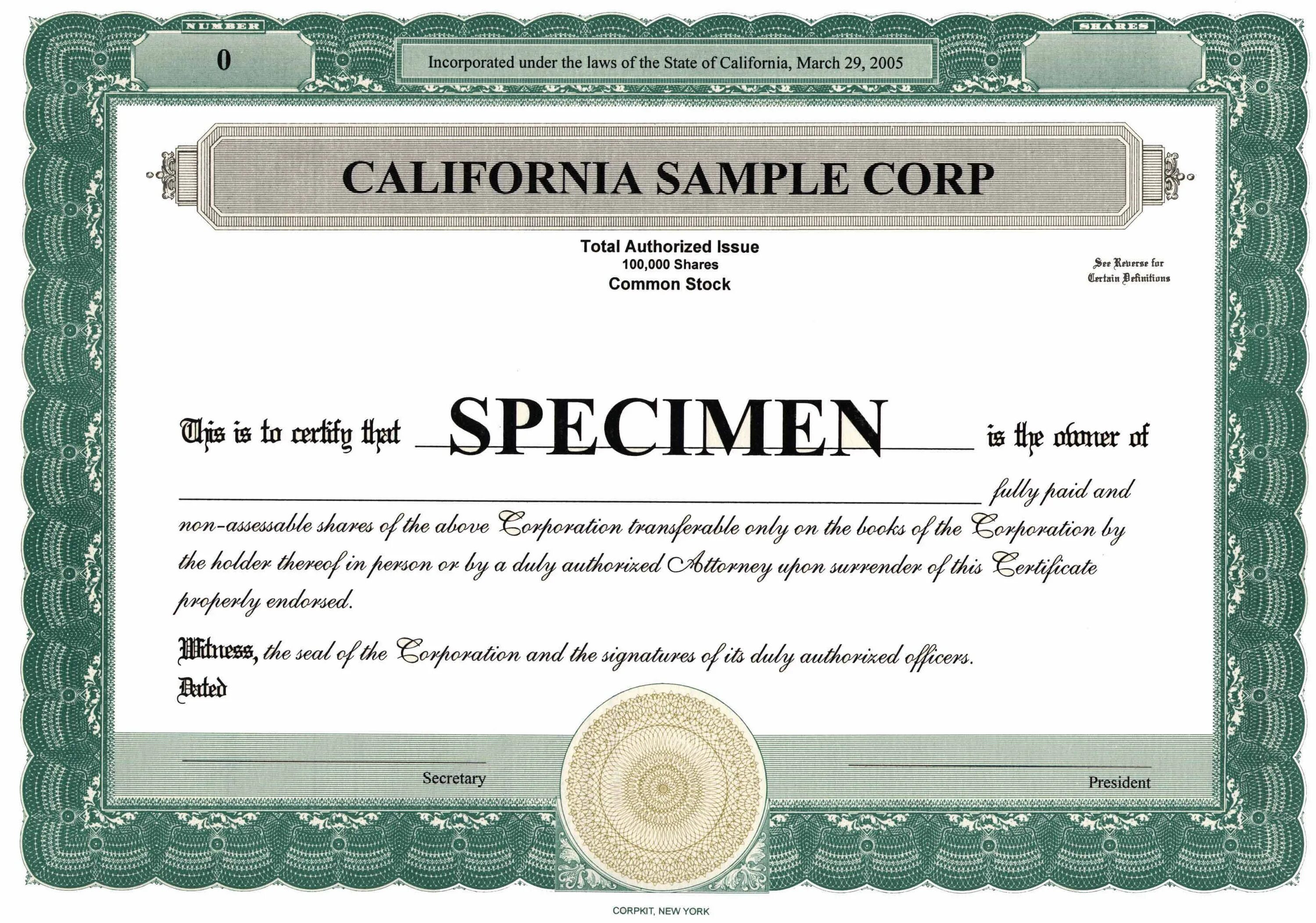 Share inc. Stock certificate. llc certificate. share certificate. new york company certificate.