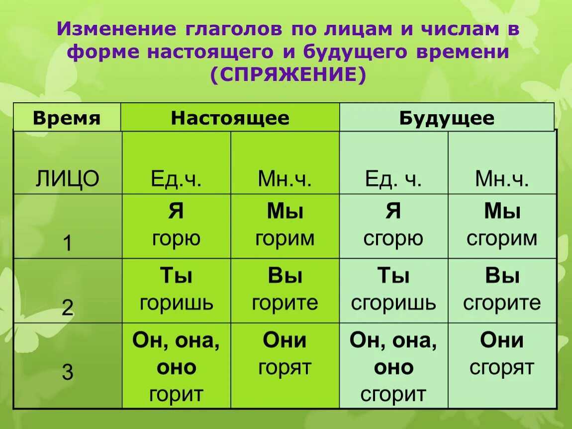 Воротить 2 лицо будущее время. Изменение глаголов по лицам. Изменение глаголов по лицам и числам. Изменение глагола по лицам и числам в настоящем и будущем времени. Лицо и число глагола.