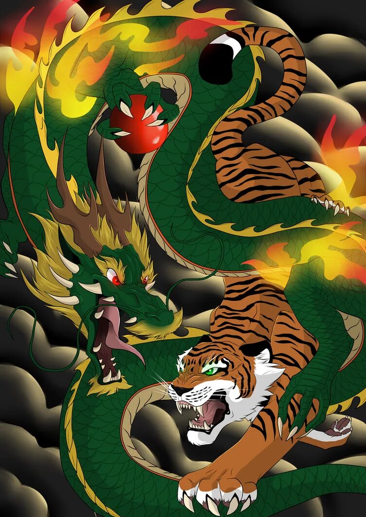 Обезьяна тигр змея. "Чокин" (дракон, тигр, ястреб). Тигр и дракон. Японский дракон. Китайский дракон.