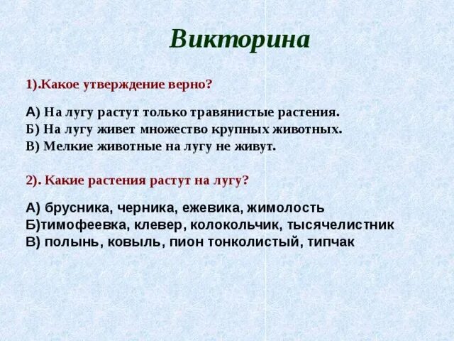 Какие утверждения верны сухая кожа. Омонимы луг. На лугу живёт множество крупных животных.. На лугу не живут крупные животные.