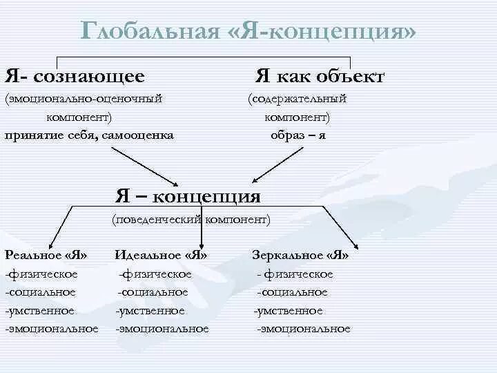 Выделяют составляющие элементы я концепции