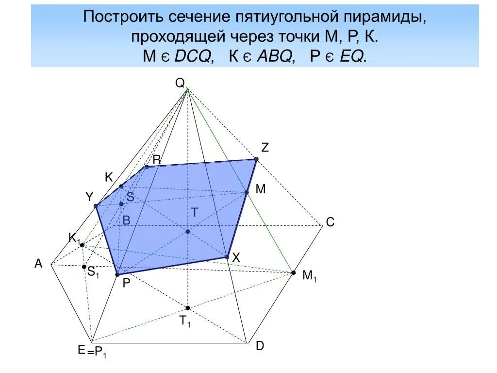 Сечение через точки. Построение сечения пятиугольной пирамиды по трем точкам. Построение сечения пятиугольной пирамиды. Построение сечений шестиугольной пирамиды. Построить сечение пятиугольной пирамиды.