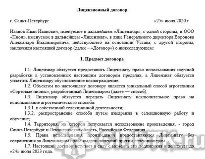 Лицензионный договор на произведение