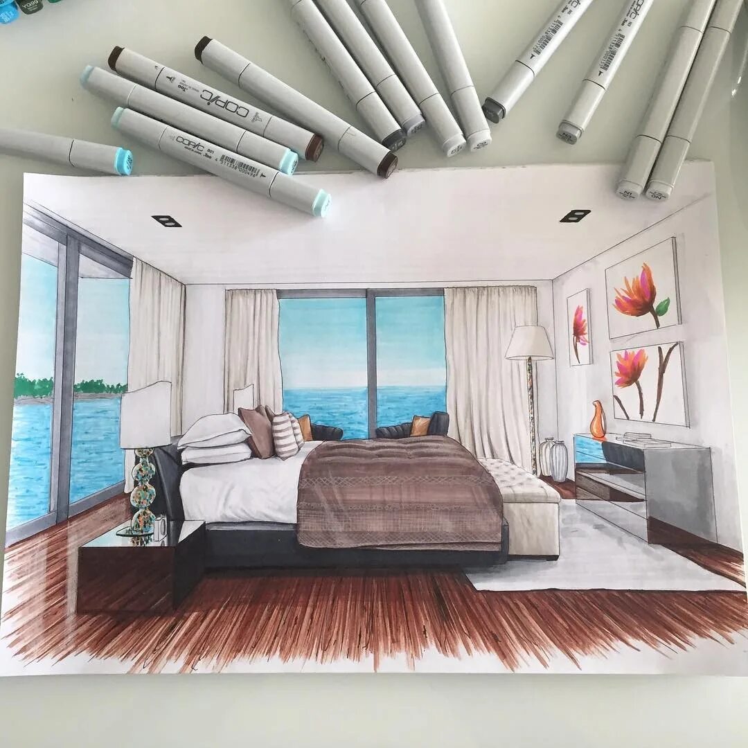 Комната маркерами. Комната маркерами. Скетч интерьера. Интерьер цветными карандашами. Комната маркерами.