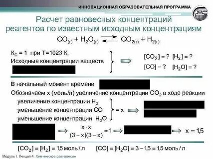 Начальные концентрации реагентов