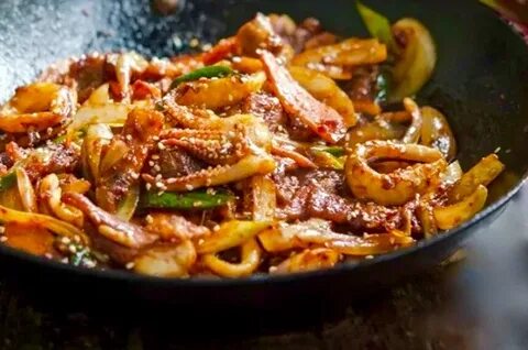 Кальмары с овощами по китайски