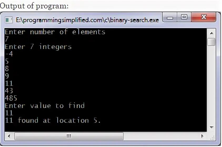 Binary search c. Binary search c#. enter value.