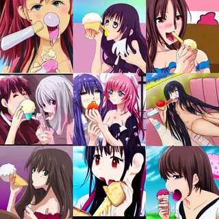 anime girl licking icecream by someone who isn't a Stable Diffusion Op...
