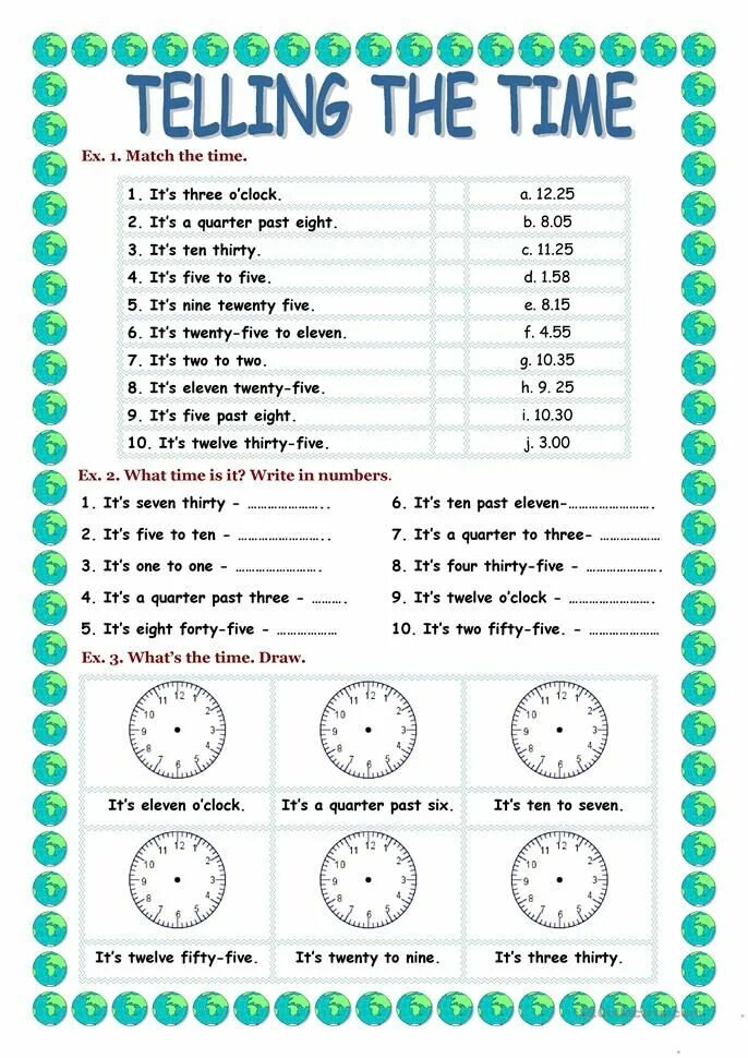 Telling the time задания. Telling the time английский язык Worksheet. Time in English for Kids exercises. Упражнения на определение времени по часам в английском языке.