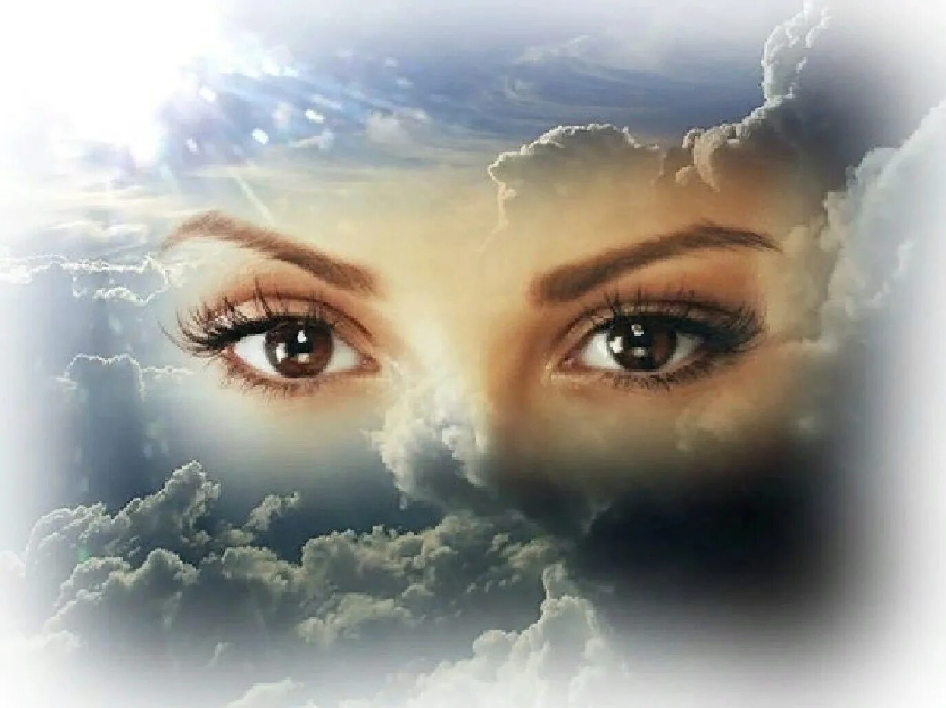 Женские глаза в небе. Небесные глаза. Система взора. Окружающее взор. Мир человеческой души.