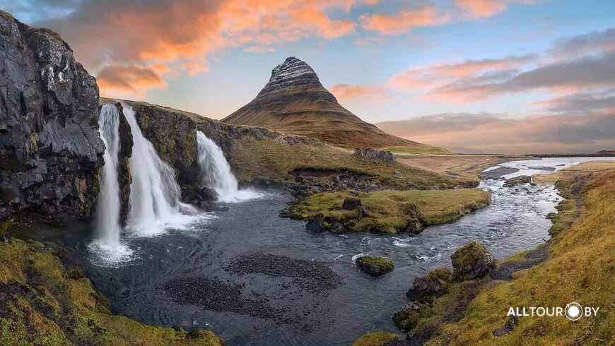Sunset Over Kirkjufellsfoss Waterfall in West Iceland Waterfall, Visit iceland, 
