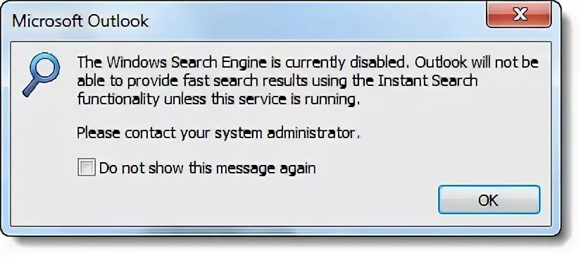 Отключение Windows search. Outlook Error. WSEARCH что это за служба. Аутлук ошибка 500.