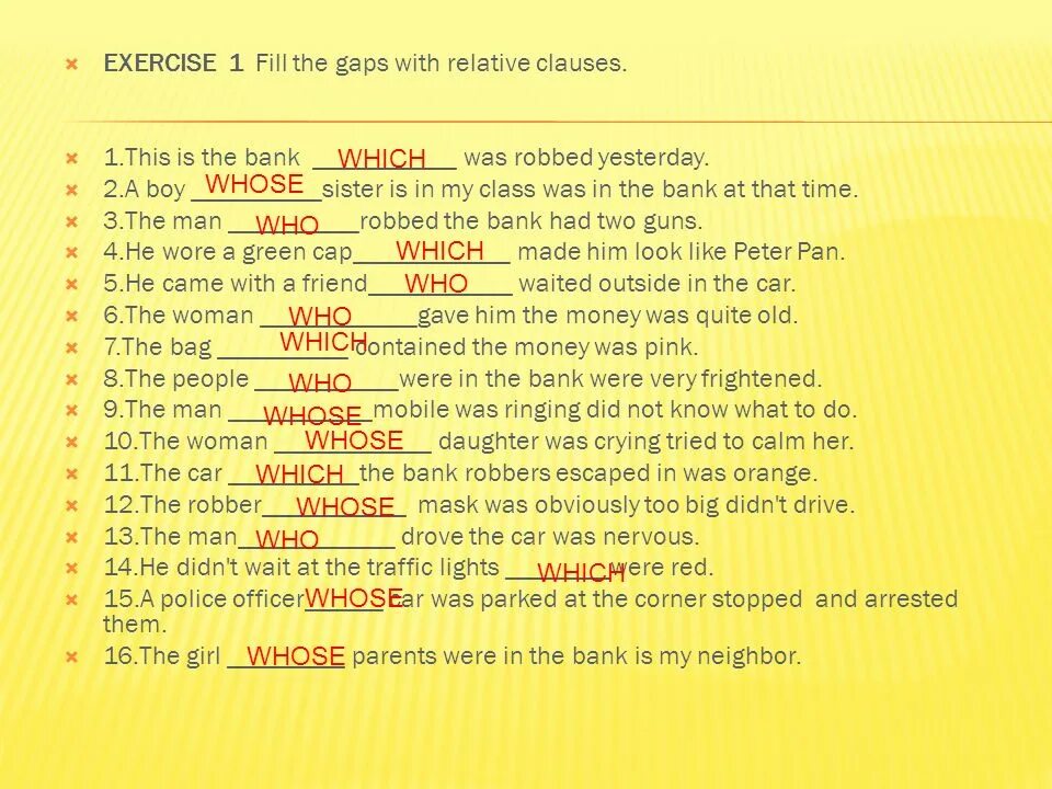 Does she living there. Relative Clauses упражнения 7 класс. Who whose упражнения. Who is whose упражнения. Relative Clauses в английском языке упражнения.