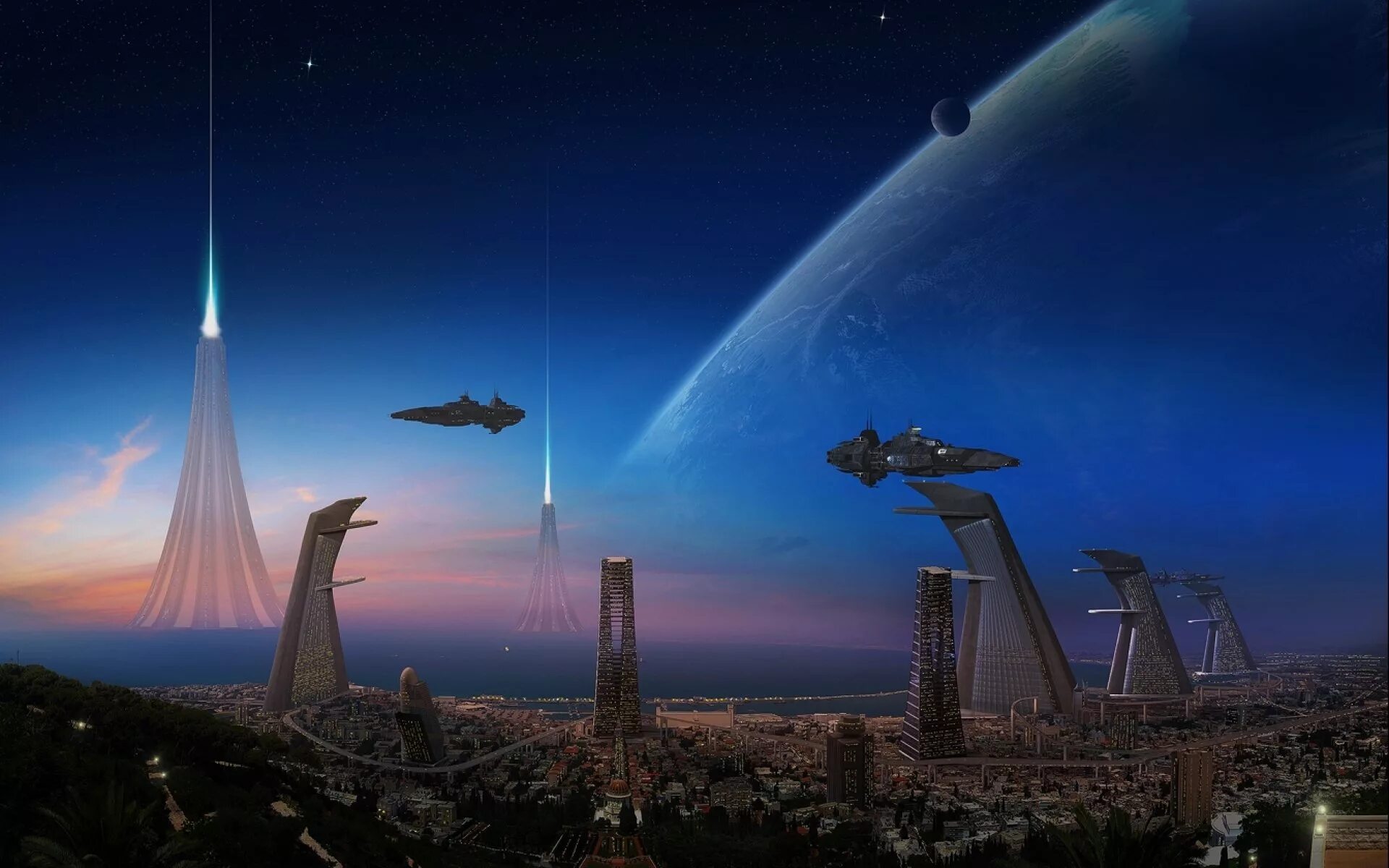 Другое будущее. Звездолет Космопорт башни. Инопланетные цивилизации. Космос будущего. Космос будущее.