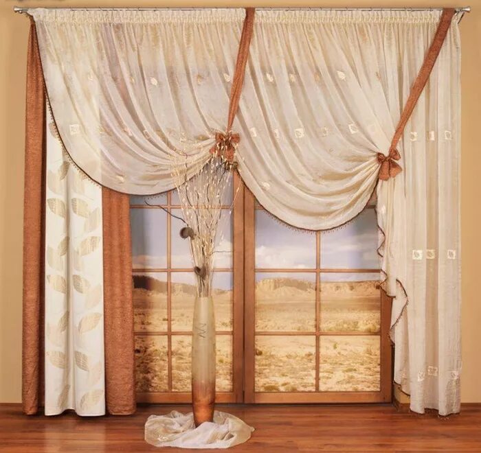 красивая белая тюль. портьера с подхватом. драпировка штор. драпировка штор. шторы.