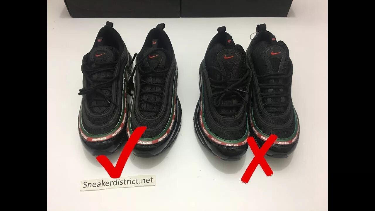 Nike кроссовки как отличить. Nike Air Max 97 Undefeated Black. Nike Air Max 97 vs. Air Max 97 оригинал.