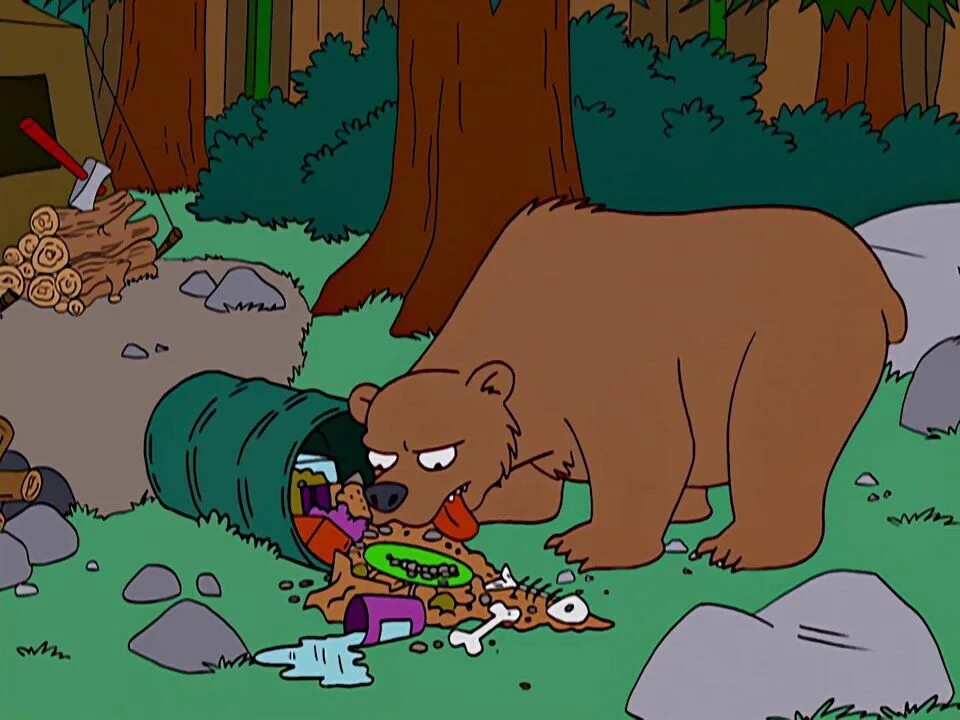 Почему медведь не съел машу. Медведь ест. Гомер медведь.