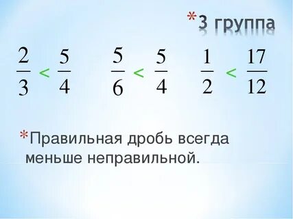 Выберите правильную запись сравнения дробей