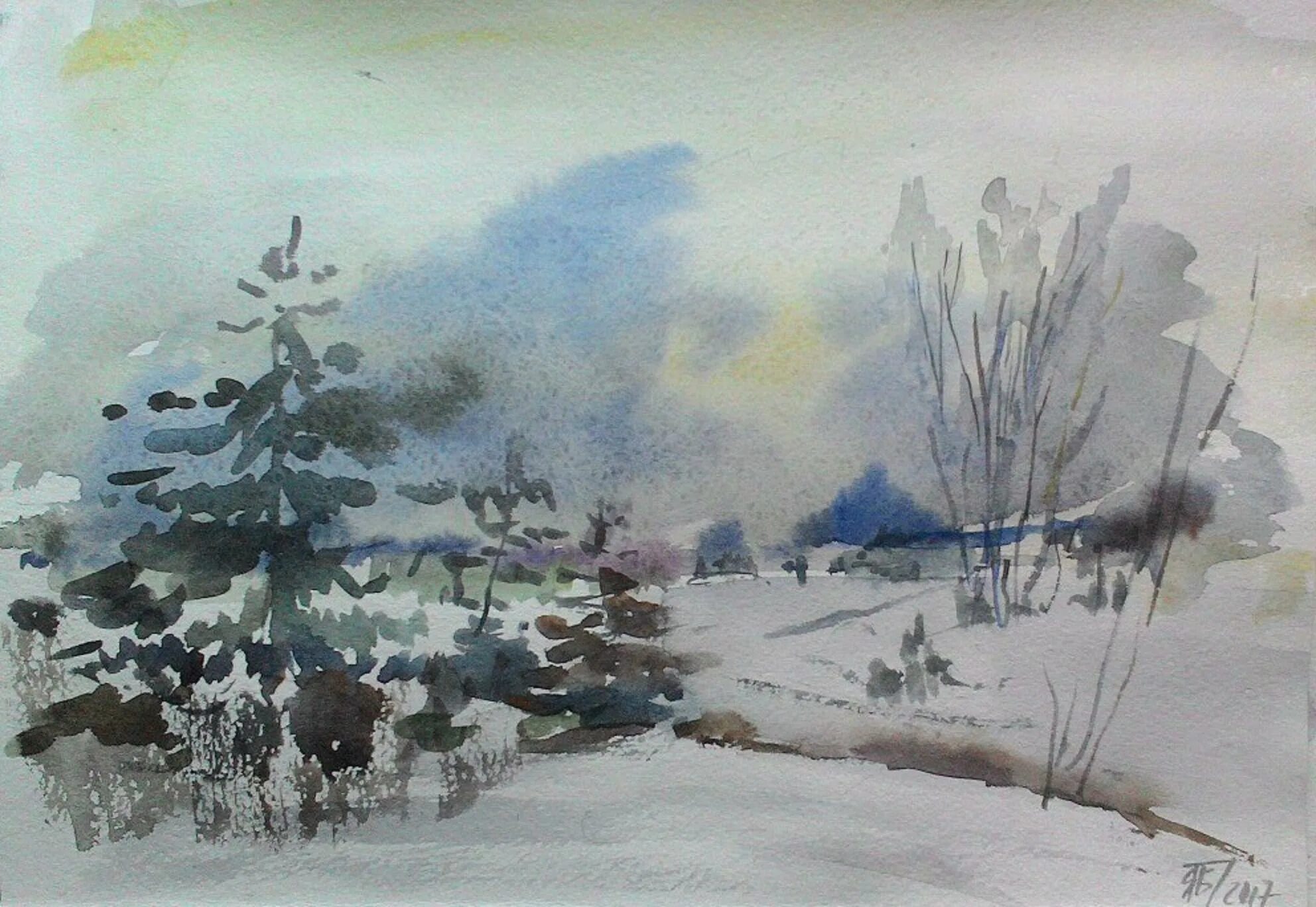 зимний пейзаж акварелью мастер класс. зима гуашью для начинающих. зимний пейзаж акварелью для начинающих. новогодний пейзаж акварелью. шерстяная живопись.