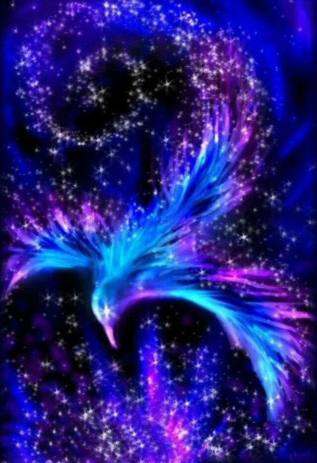 Галактическая птица. Синий Феникс. Синяя птица Феникс. Сказочная птица. Фиолетовый Феникс.