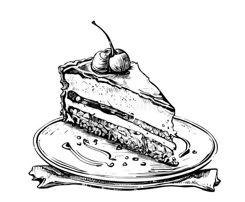 Кусок торта на тарелке рисунок. Кусочек торта рисунок. Нарисовать кусочек торта. Тортик скетч. Эскиз кусочка тортика.