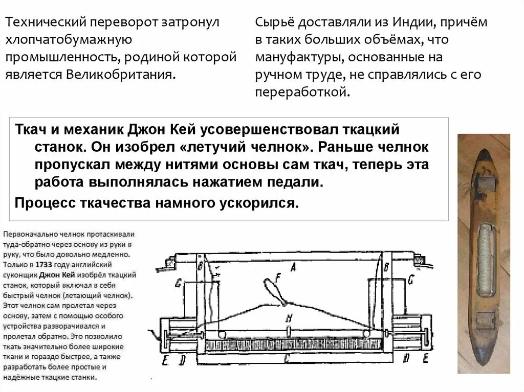 Челнок работа. Джон Кей ткацкий станок. Летучий станок Джон Кей. Механический ткацкий станок 1733 Джон Кей. Джон Кей изобрел механический (самолетный) ткацкий станок..