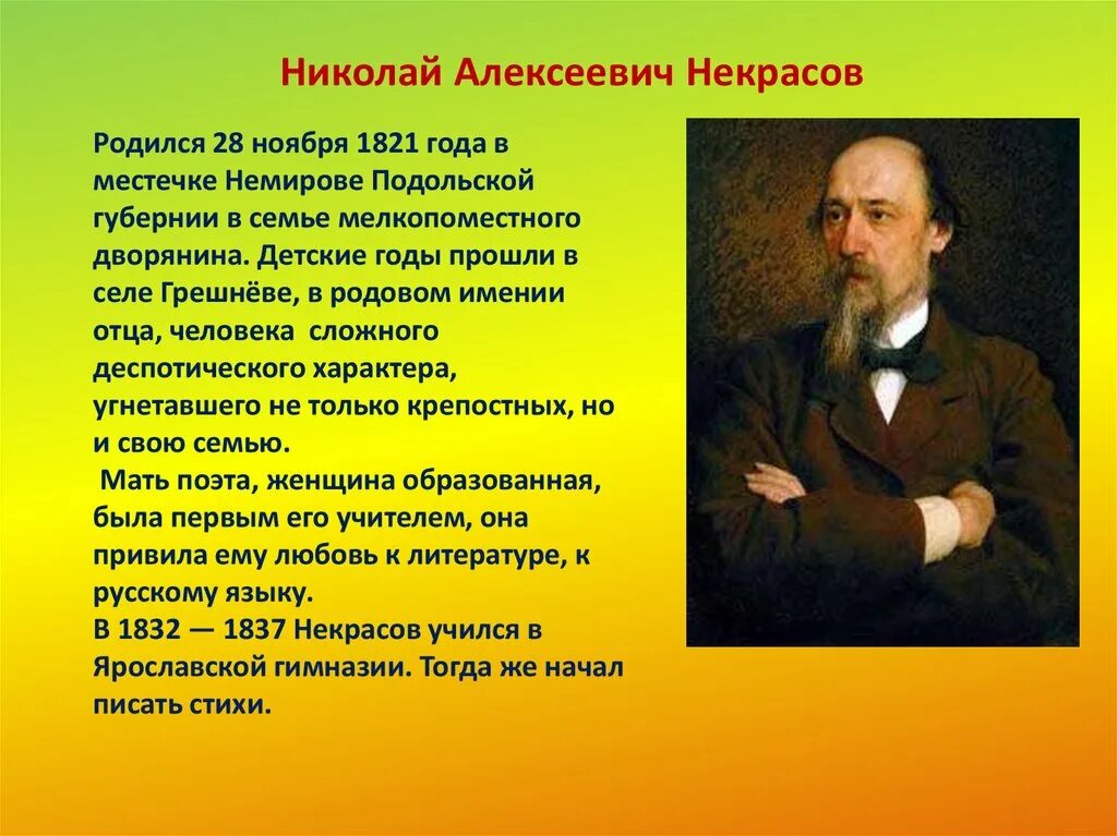 Николая Алексеевича Некрасова (1821–1877), русского поэта..