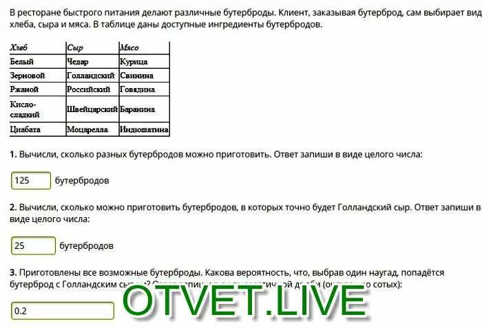 В таблице даны условия банковского. Правильный бутерброд масса 80 г.