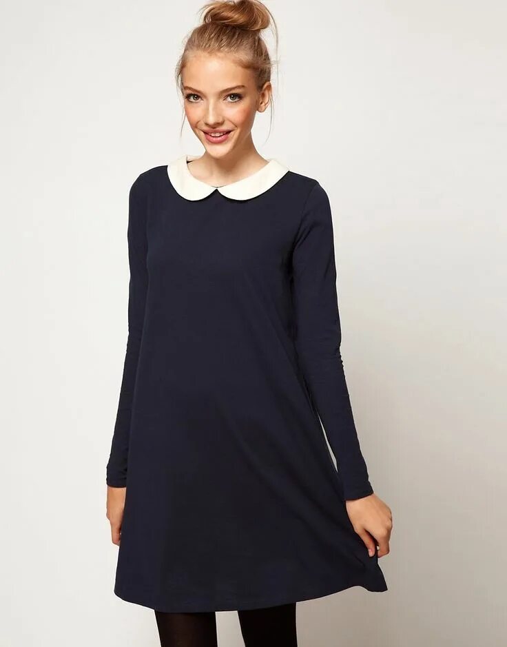 Платья с длинным рукавом и воротником. Осенние платья. Платья с длинным рукавом и воротником. Платье чёрное с воротником питер пэн. Закрытые платья.