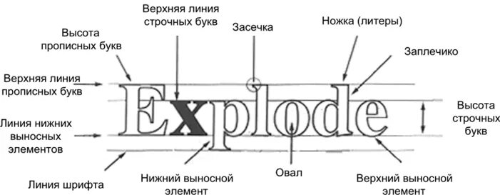 Верхние и нижние шрифты. Базовые элементы шрифта. Анатомия шрифта и элементы знака. Структура шрифта. Базовая линия шрифта.