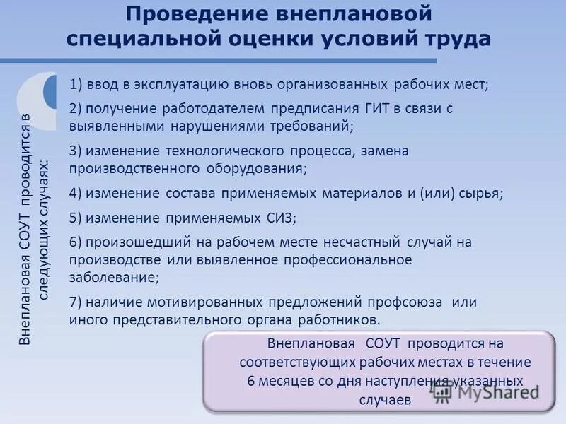 Внеплановая специальная оценка условий труда проводится. Проведение оценки условий труда. Проведение внеплановой специальной оценки условий труда. Условия проведения внеплановой специальной оценки условий труда.