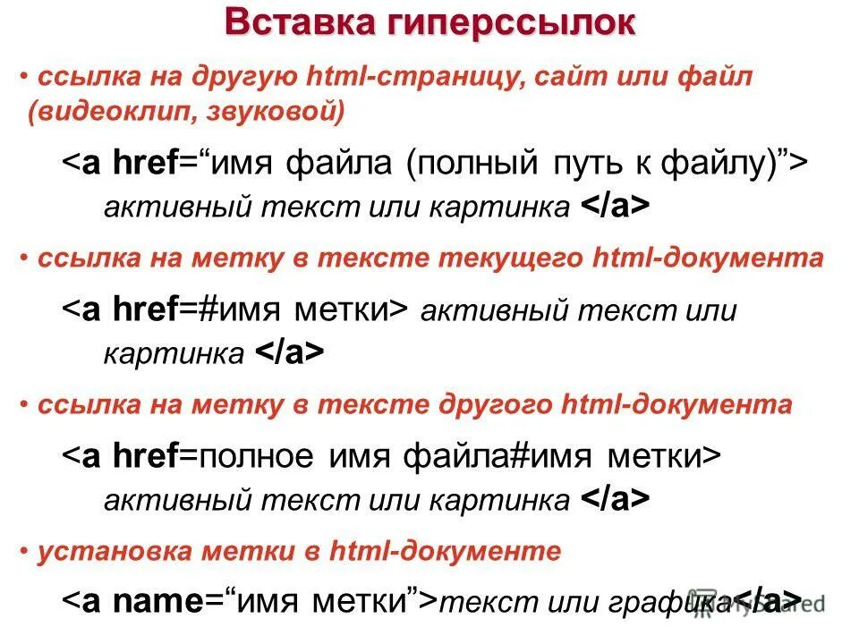 Ссылки на другие страницы сайта