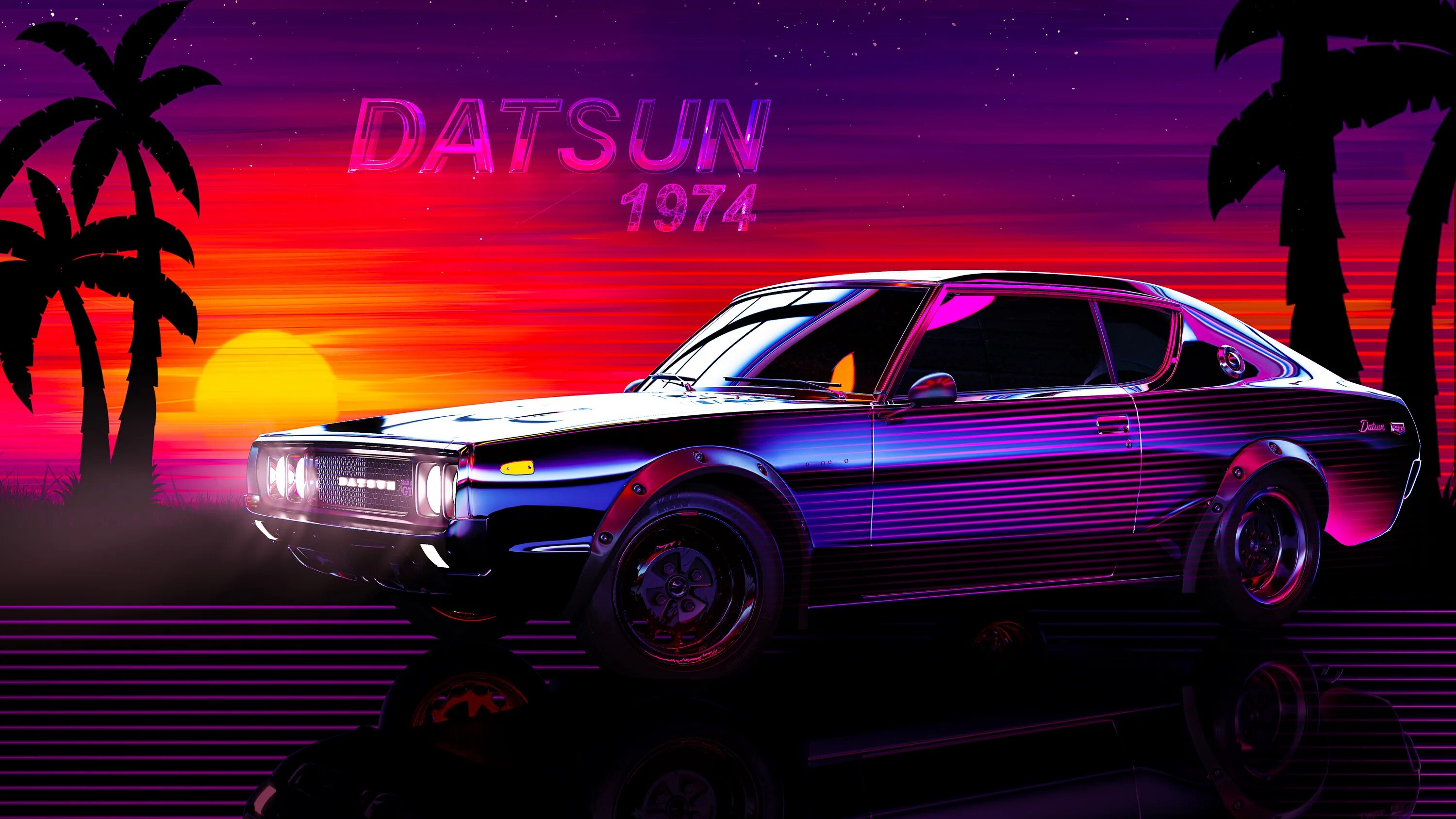 Retrowave wallpapers. Datsun 240z Synthwave. Дацун ретровейв. Retro Wave ВАЗ 2105. Волга неон.
