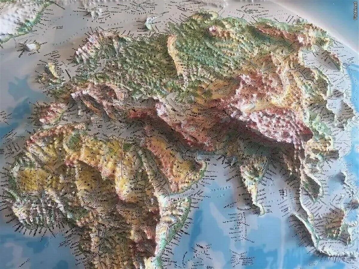 Рельефная карта Евразии.