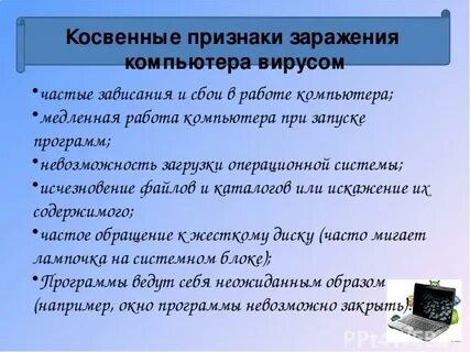 Признаки заражения вирусом