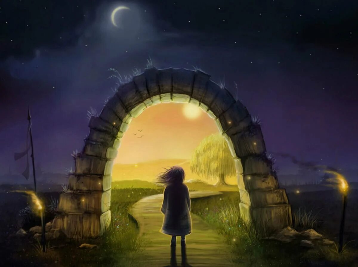 Волшебные иллюстрации. Река фэнтези. Волшебный путь. Лестница в небо джим уоррен. Сказочная реальность.