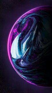 Colorful Fluid Planet Dark Purple iPhone Wallpaper.