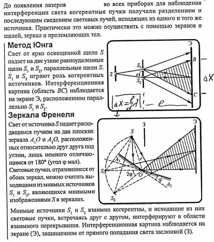 Опыт френеля интерференция. Метод юнга для наблюдения интерференции света. Методы наблюдения интерференции света опыт юнга. Опыт френеля интерференция. Формулы для бипризмы френеля.